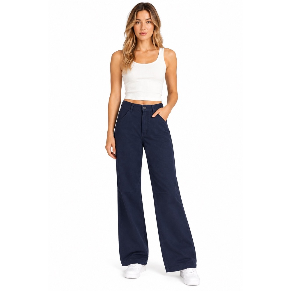 Free People We The Free Navy Blue Wide Leg Utility Carpenter Pants Size 0 NWOT